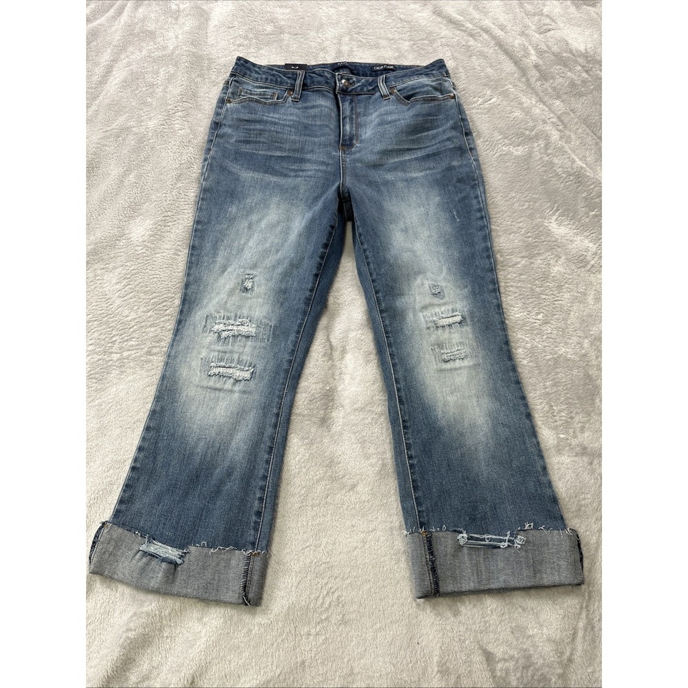 Kaari Blue Premium Denim Jeans High Rise Flare Women's Sz 12 Distresssed Raw Hem